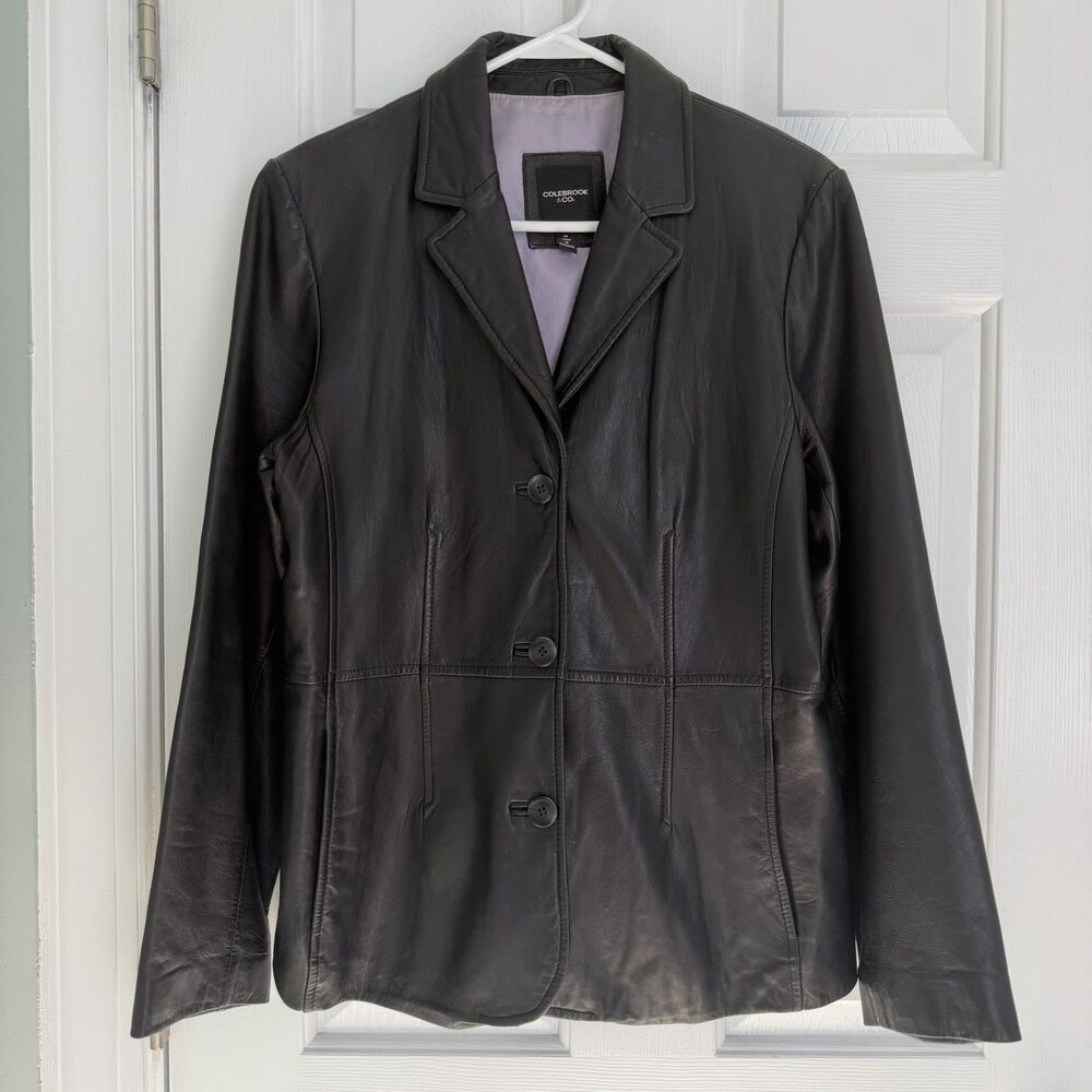 Vintage Colebrook & Co Black Genuine Leather Blazer Jacket Y2K 90s M